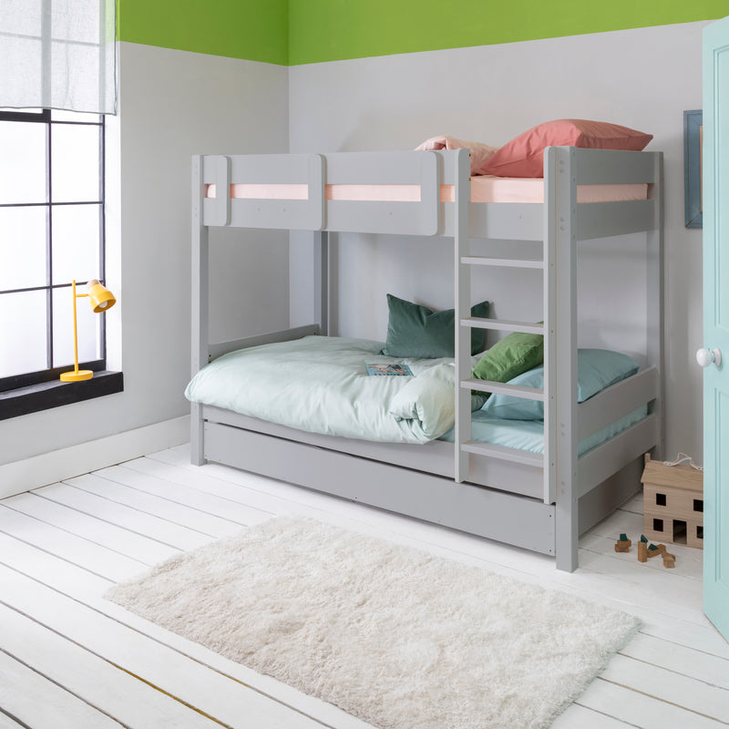 Una Bunk Bed Contemporary in Silk Grey with Olaf Trundle
