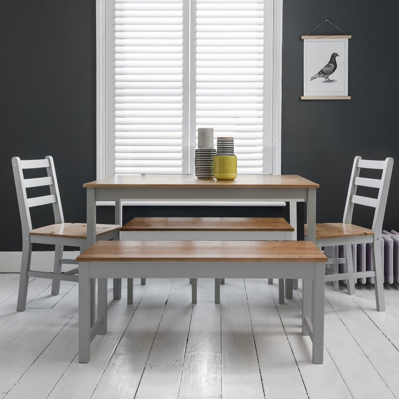 Annika Dining Table with 2 Chairs & 2 Benches in Grey & Pine