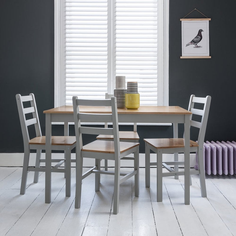 Annika Dining Table with 4 Chairs in Grey & Pine