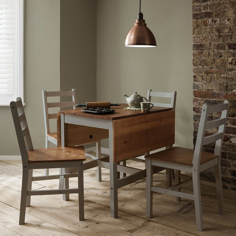 Annika Dropleaf Dining Table with 2 Chairs in Grey & Natural Pine