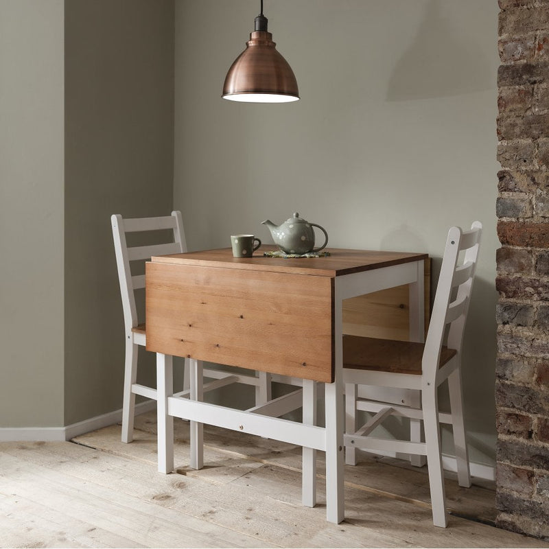 Annika Dropleaf Dining Table with 2 Chairs Natural & White