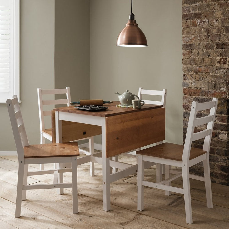 Annika Dropleaf Dining Table with 4 Chairs Natural & White