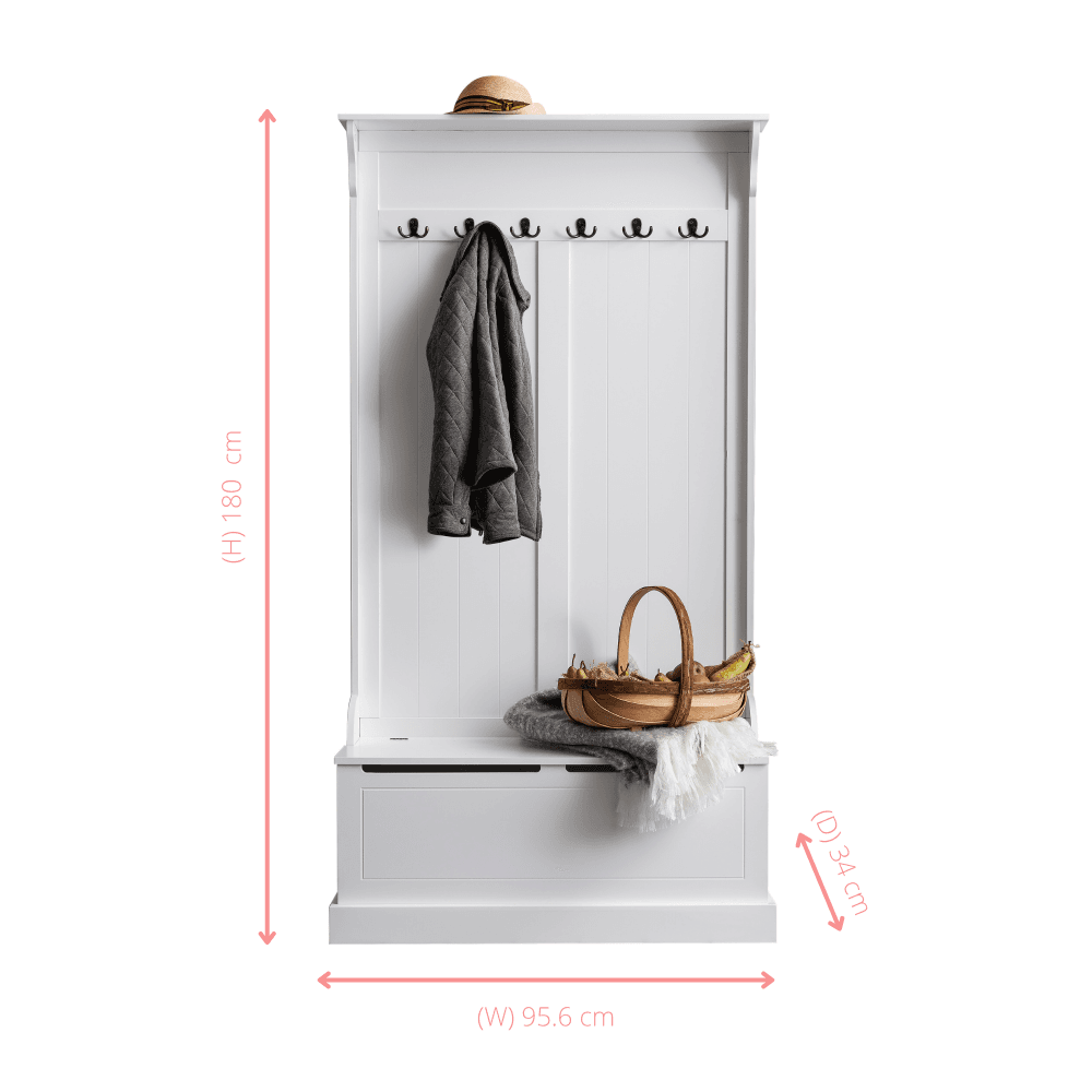 Brittany Hallway Bench and Coat Hook Shoe Storage Unit in White Noa