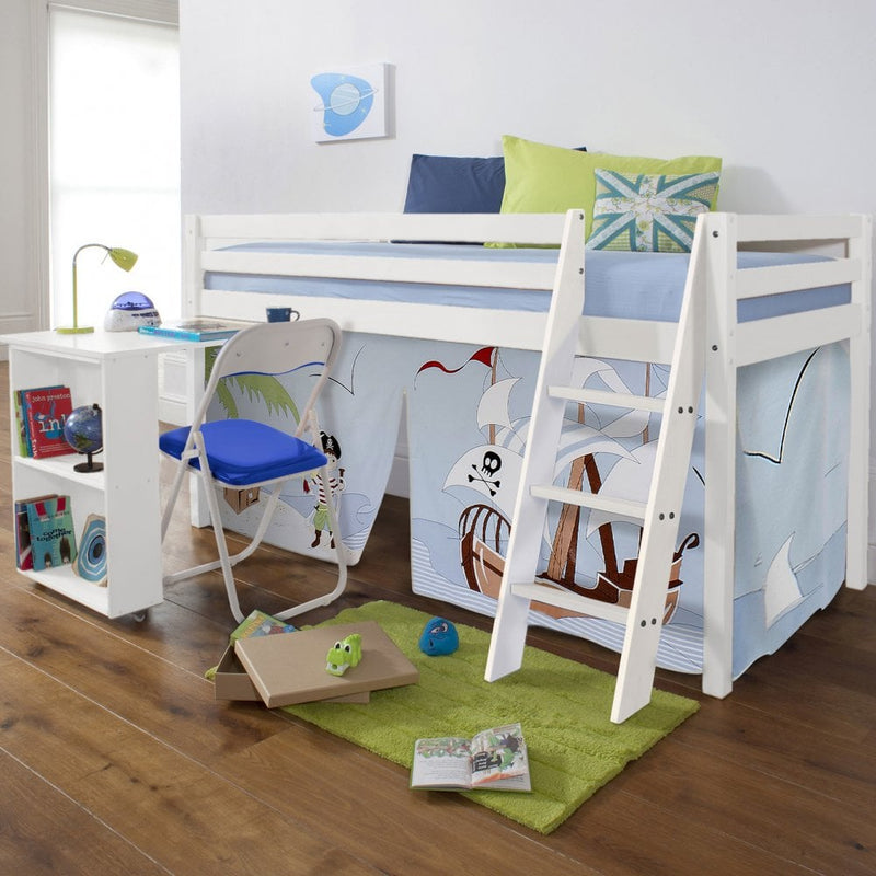 Cabin Bed with Desk and Tent in Pirate Pete Design in White