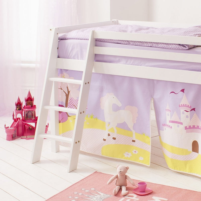 Moro Cabin Bed with Ladder and Tent in Princess Fairytale Design in White
