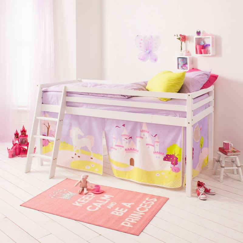 Cabin Bed with Ladder and Tent in Princess Fairytale Design in White