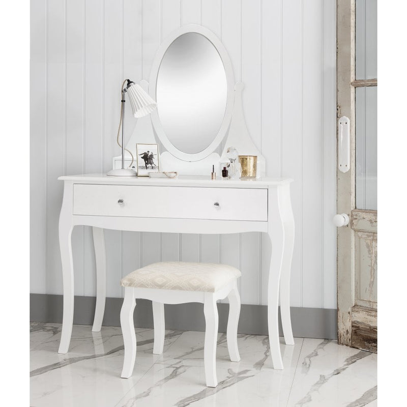 Camille Dressing Table and Stool with Mirror in Classic White