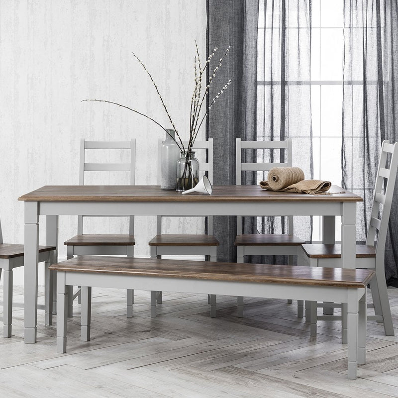 Canterbury Dining Table with 5 Chairs & Bench in Grey and Dark Pine