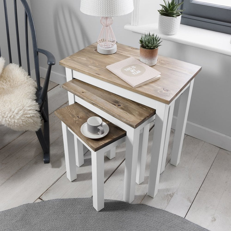 Canterbury Nest of Tables in White and Dark Pine