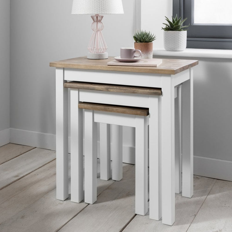 Canterbury Nest of Tables in White and Dark Pine