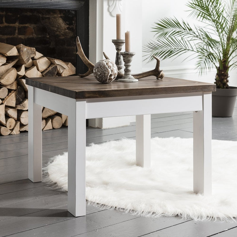 Coffee Table Canterbury Square in White and Dark Pine