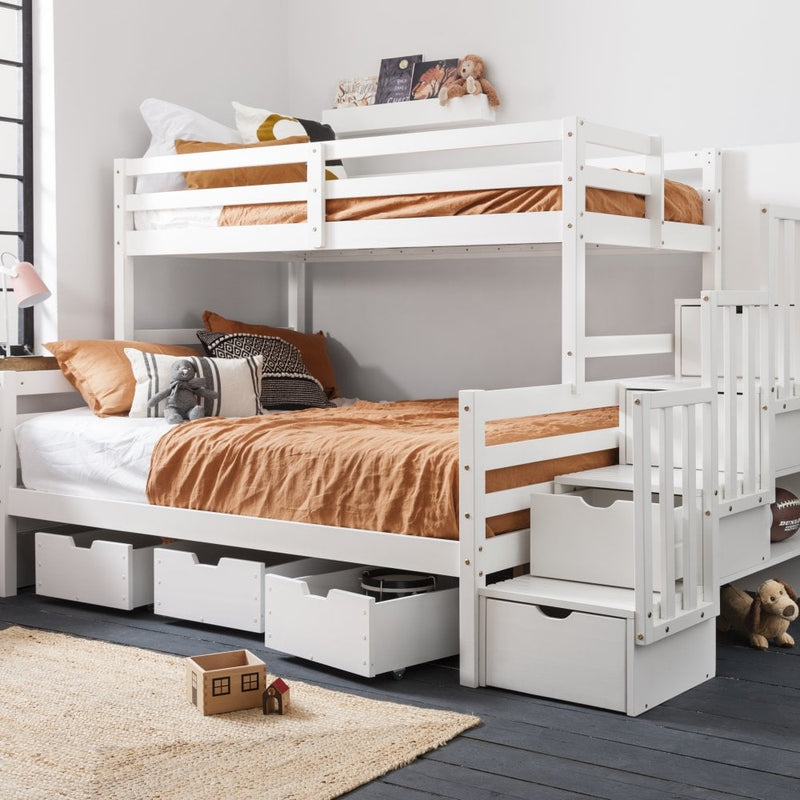 Freddie Triple Bunk Bed with Built in Storage in Classic White