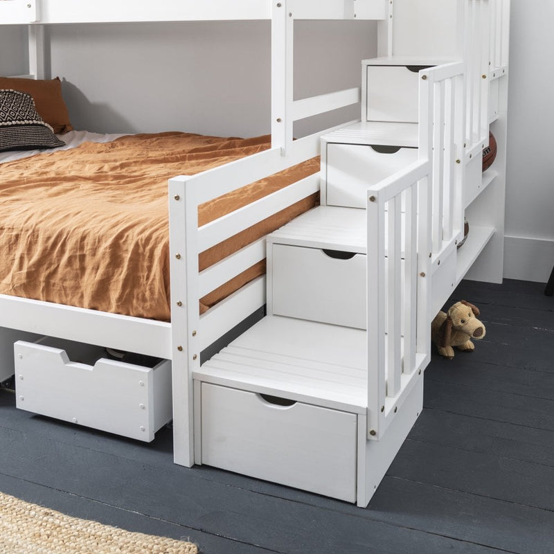 Freddie Triple Bunk Bed with Built in Storage in Classic White