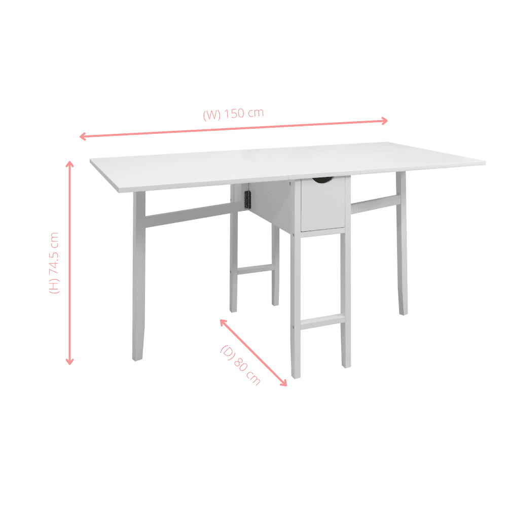 Gustav Folding Dropleaf Dining Table with Drawer in Classic White | Noa ...