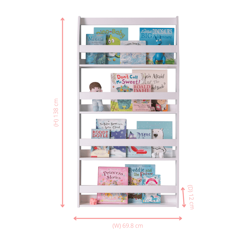 Hakan Display 4 Shelf Bookcase Wall Mounted in White or Grey Noa