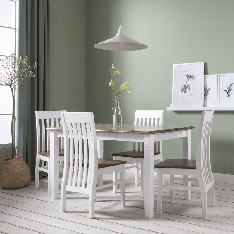 Haugesund Dining Table 140cm with 4 Chairs in White and Dark Pine