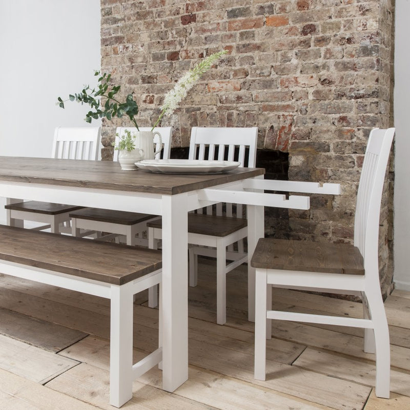 Hever Dining Table with 2 x Extensions in White & Dark Pine