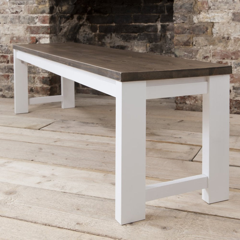 Hever Dining Table with 3 Chairs & Bench in White & Dark Pine