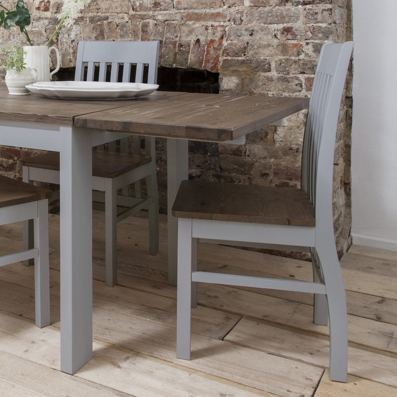 Hever Dining Table with 6 Chairs & 2 Extensions in Grey and Dark Pine