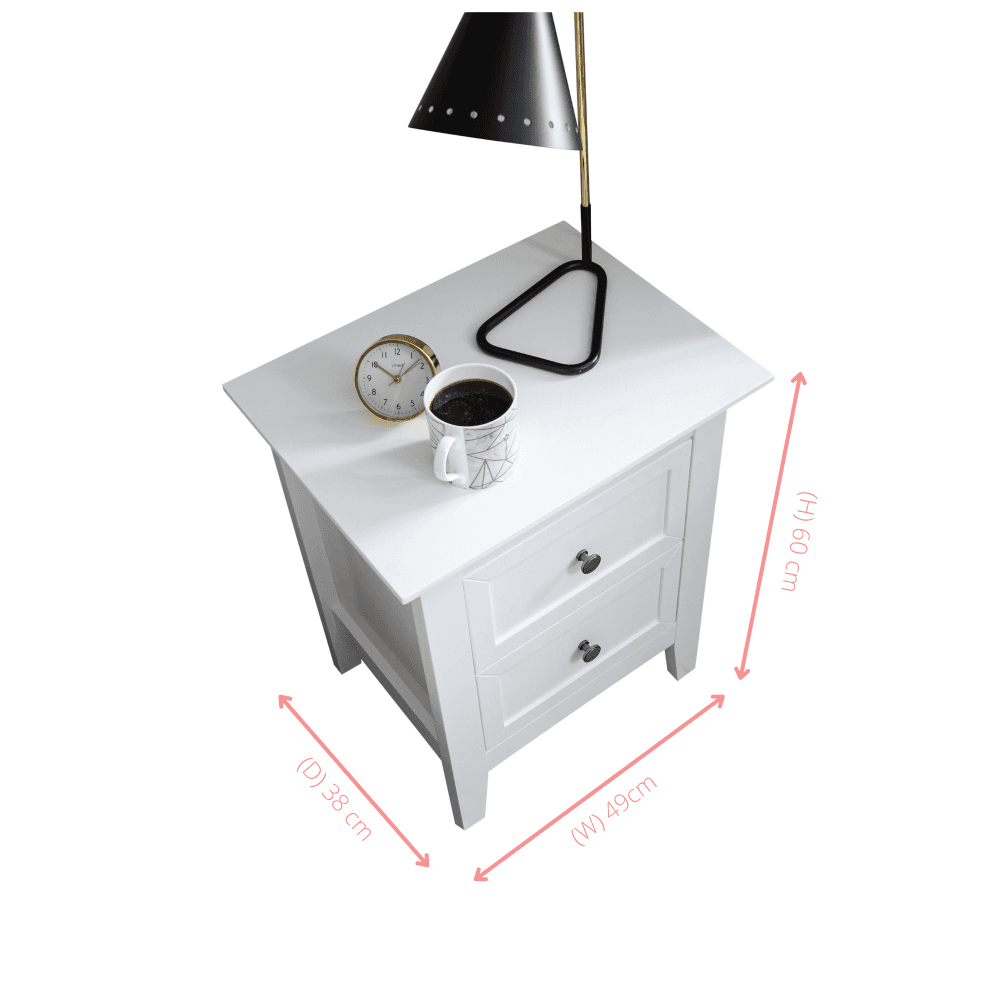Karlstad Bedside Table with 2 Drawers in Classic White Noa Nani