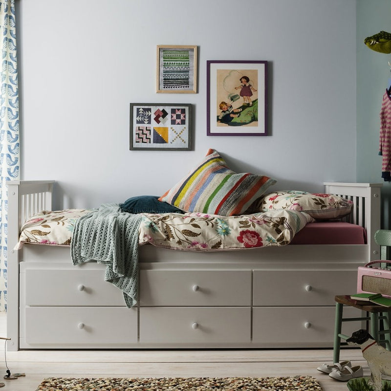 Loki Day Bed with Pullout Drawers and Trundle Underbed in Light Grey