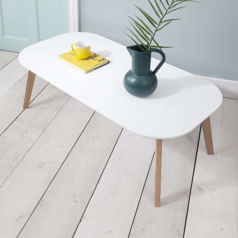 Malme Rectangular Coffee Table in Classic White and Natural Pine
