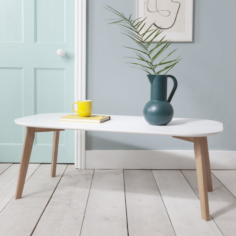Malme Rectangular Coffee Table in Classic White and Natural Pine