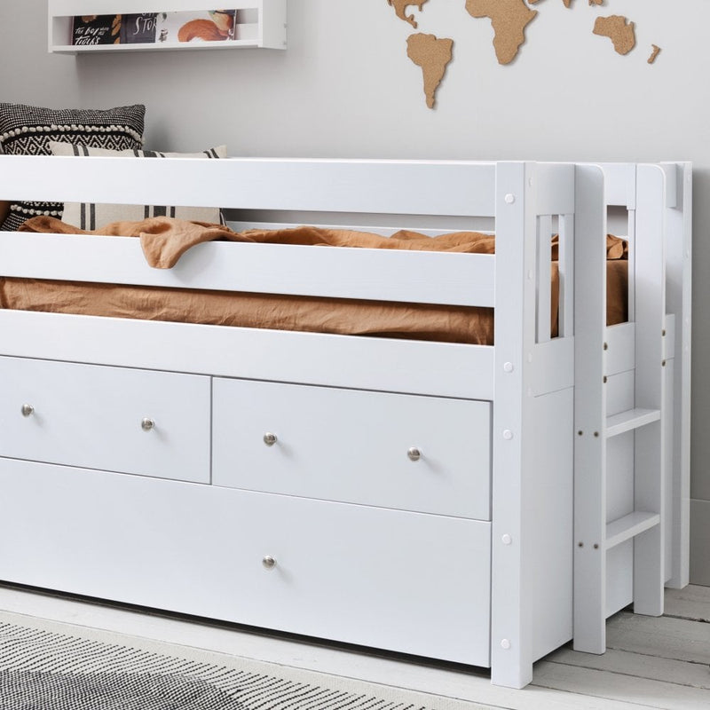 Matilda Midsleeper Cabin Bed with Underbed Storage Drawers in Classic White
