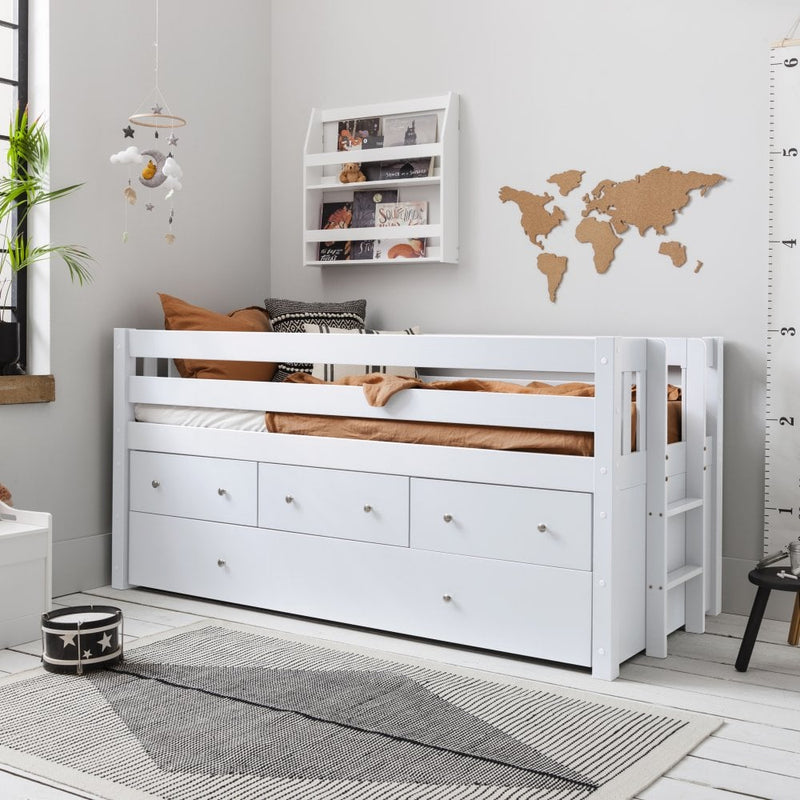 Matilda Midsleeper Cabin Bed with Underbed Storage Drawers in Classic White