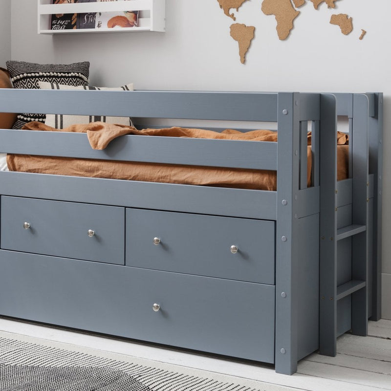 Matilda Midsleeper Cabin Bed with Underbed Storage Drawers in Silk Grey