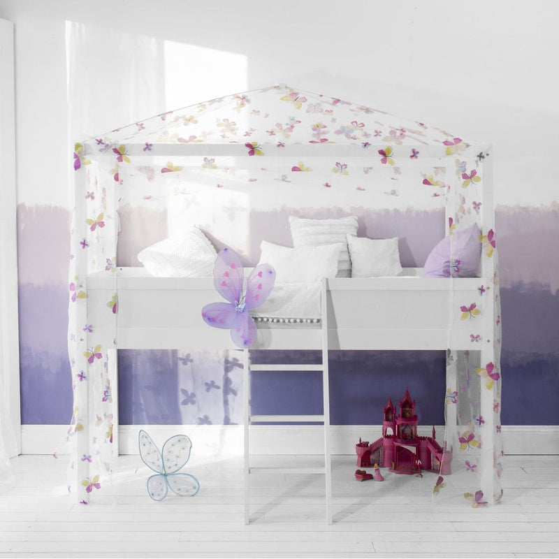 Moro Cabin Bed Midsleeper 4 Poster & Butterfly Tent in Classic White