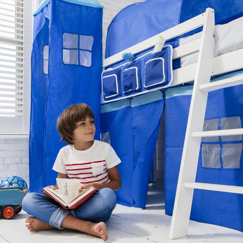 Moro Cabin Bed Midsleeper with Blue Package in Classic White