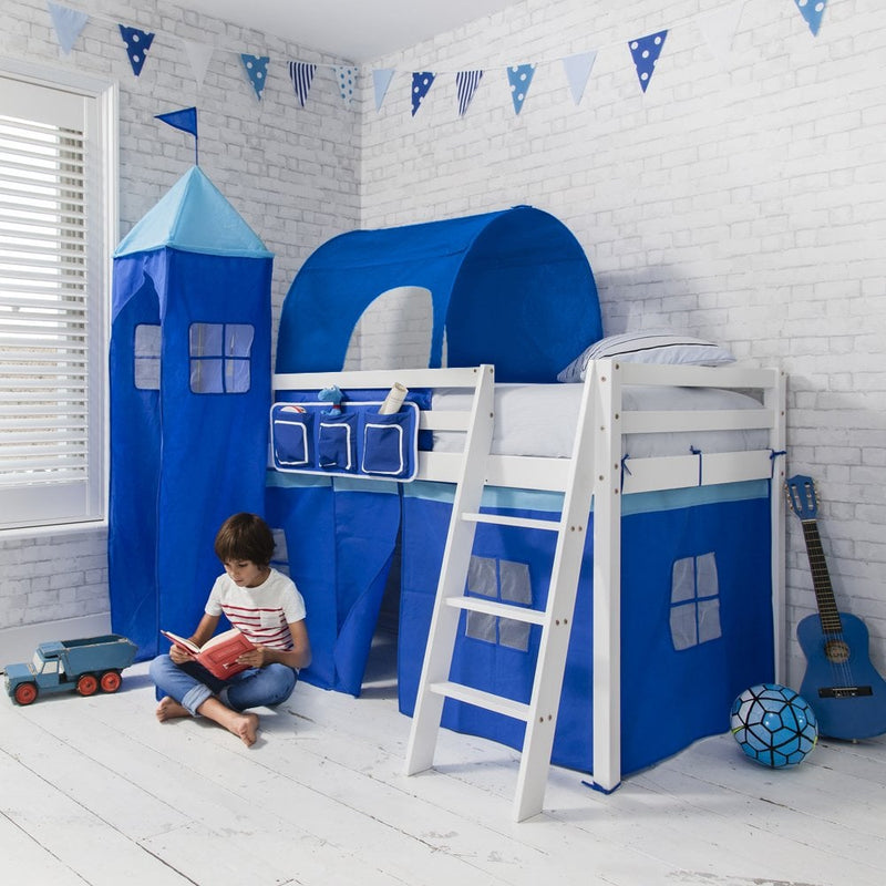 Moro Cabin Bed Midsleeper with Blue Package in Classic White