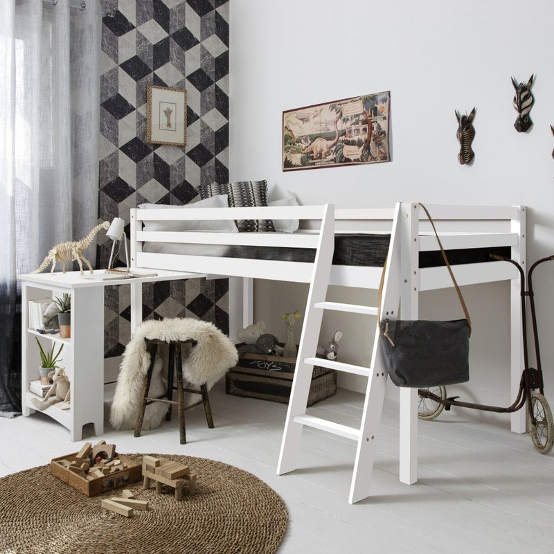Moro Cabin Bed Midsleeper with Pullout Desk in Classic White