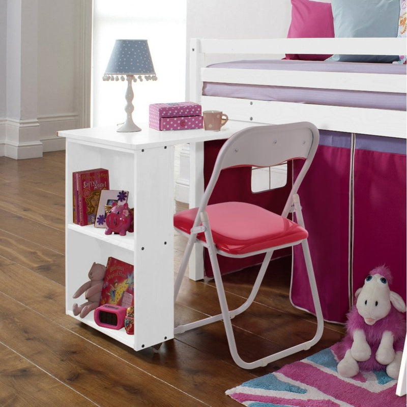 Moro Cabin Bed Midsleeper with Pullout Desk & Pretty Pink Tent in Classic White