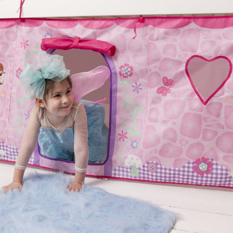 Moro Cabin Bed Midsleeper with Slide and Fairies Tent in Classic White