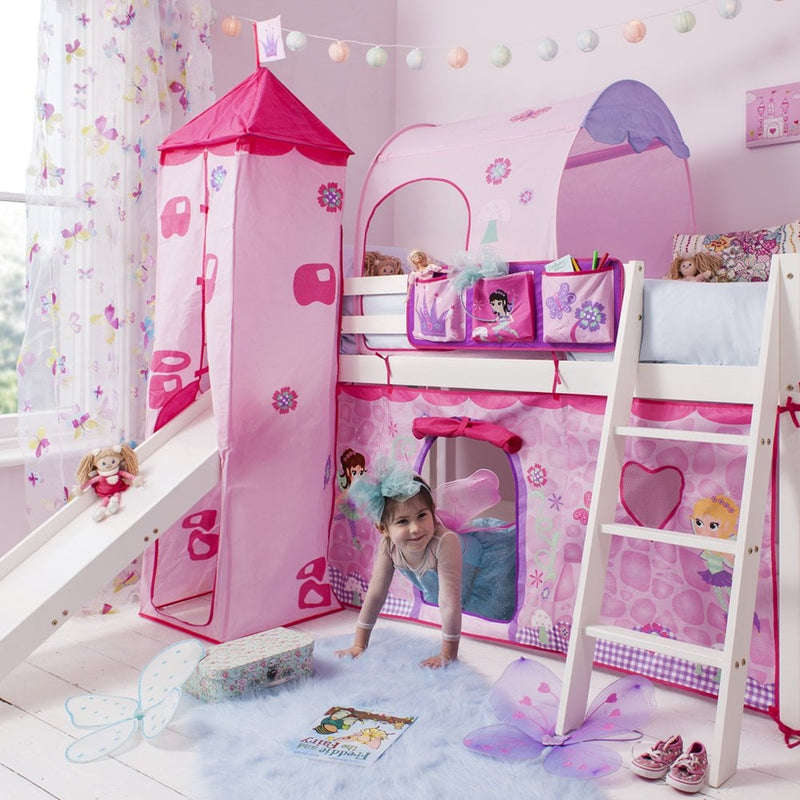 Moro Cabin Bed Midsleeper with Slide & Fairies Package in Classic White