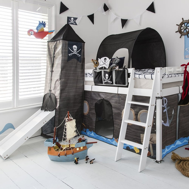 Moro Cabin Bed Midsleeper with Slide & Pirate Hideaway Package in Classic White