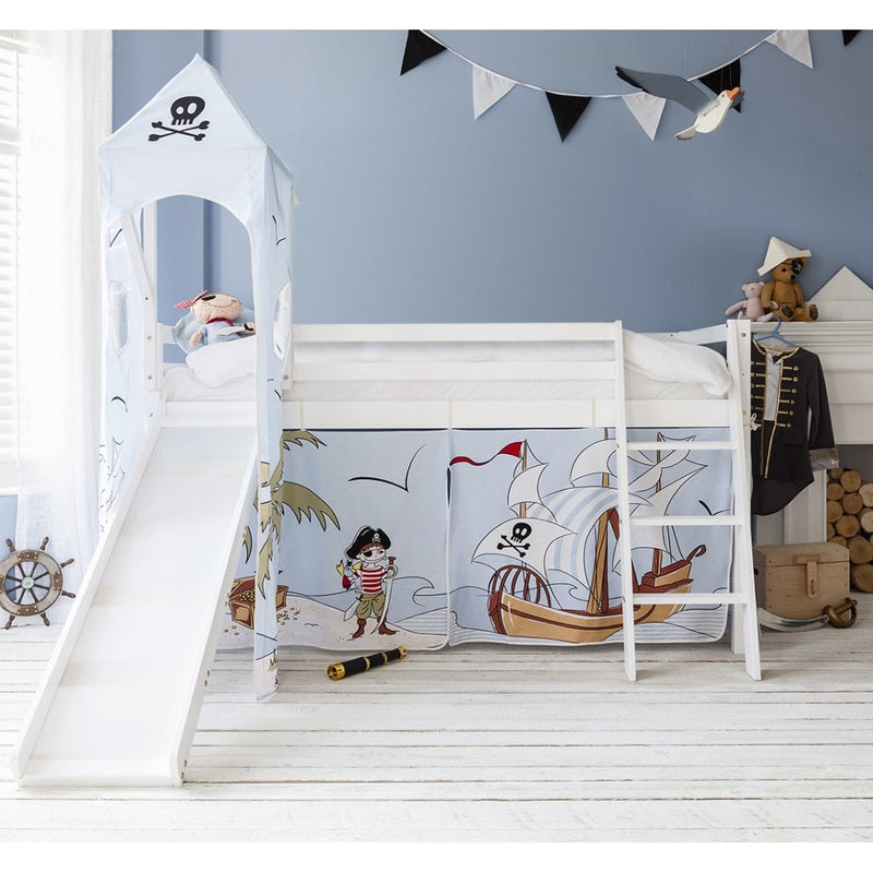 Moro Cabin Bed Midsleeper with Slide & Pirate Pete Package in Classic White
