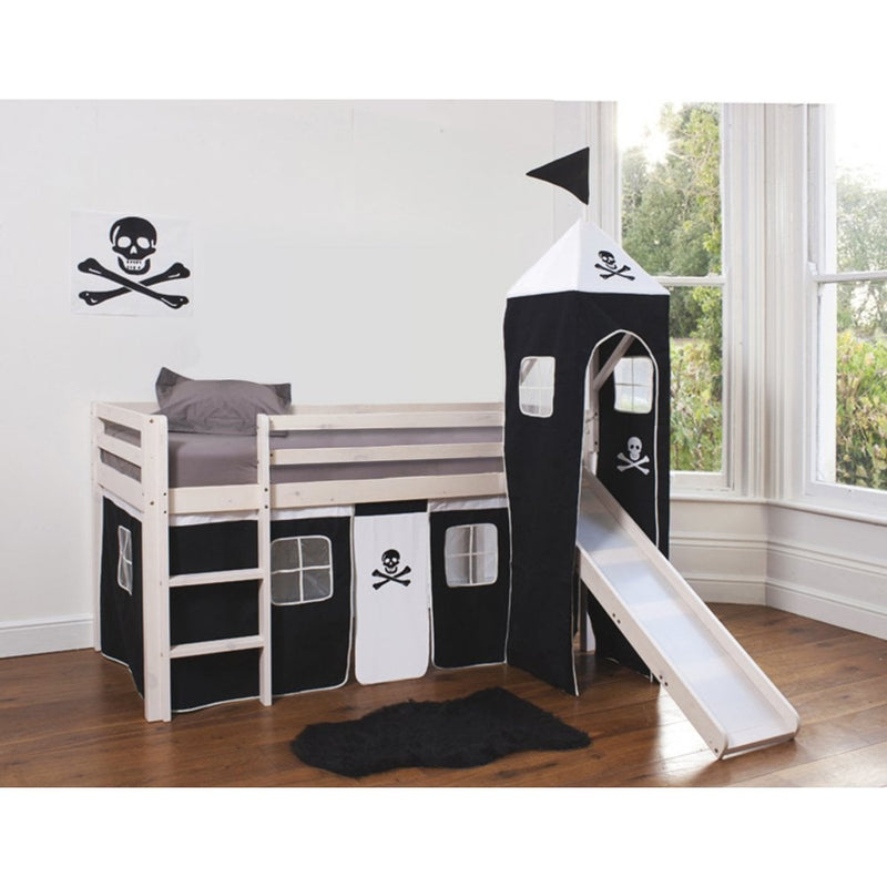 Moro Cabin Bed Midsleeper with Slide & Pirates Package in Classic White