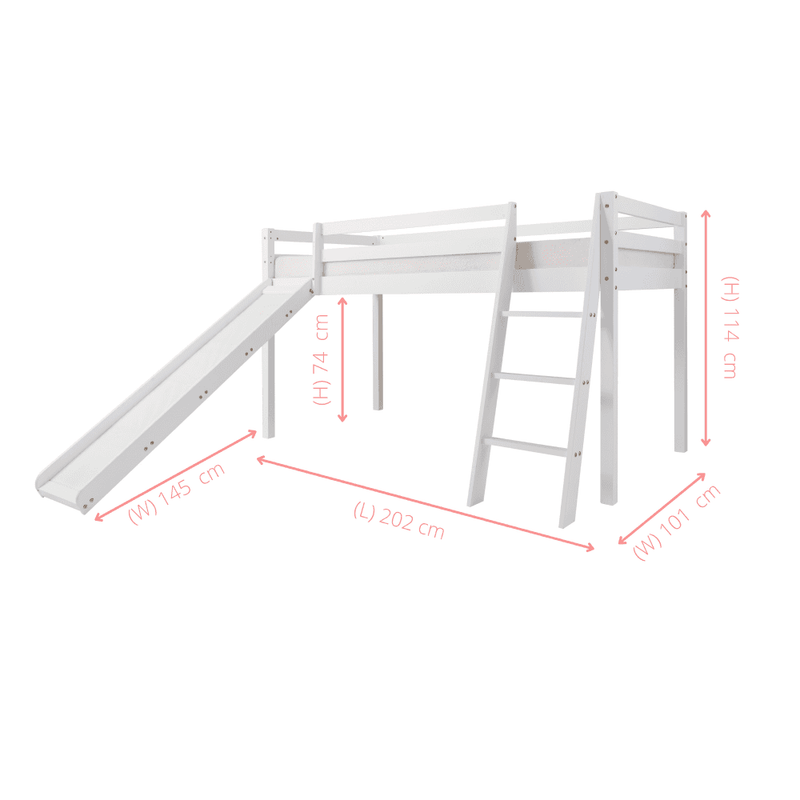 Moro Cabin Bed Midsleeper with Slide & Showtime Package in Classic White