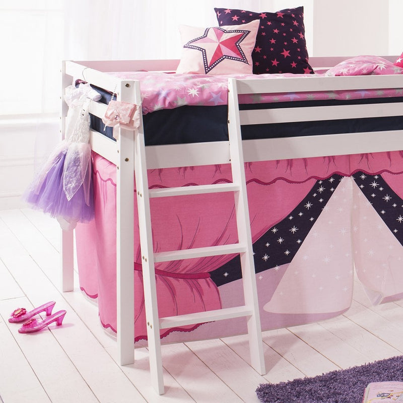 Moro Cabin Bed Midsleeper with Slide & Showtime Package in Classic White