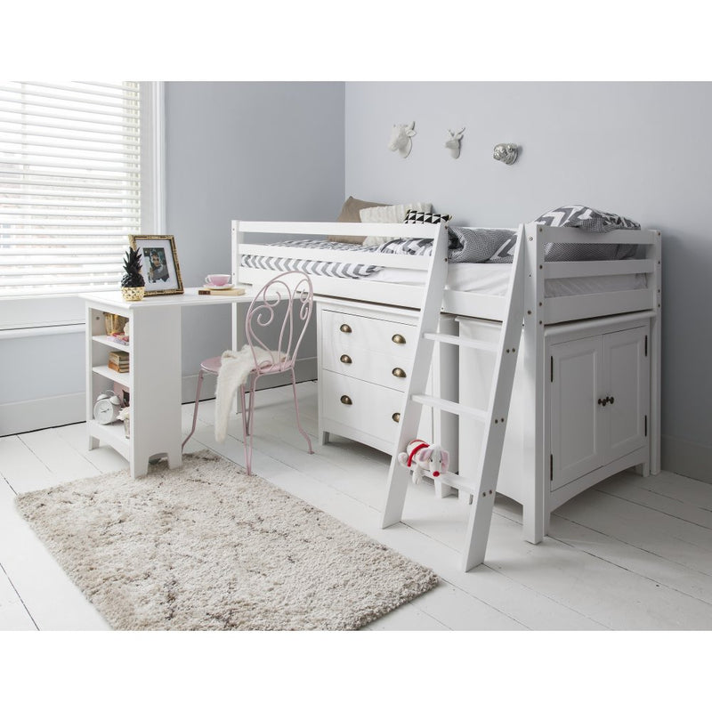 Moro Pullout Desk with Built in Bookshelf in Classic White