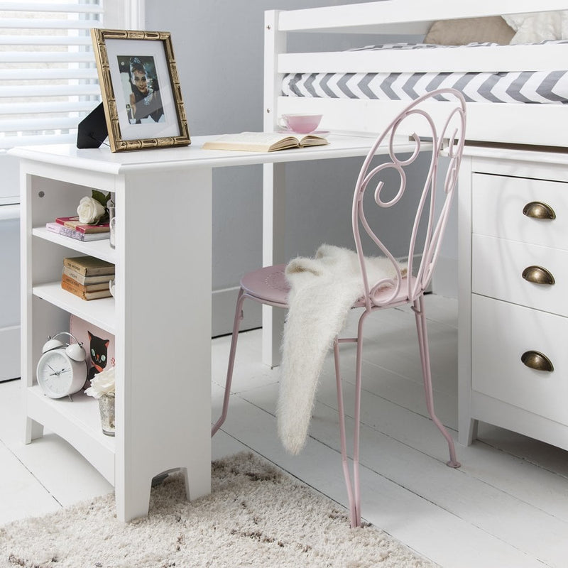 Moro Pullout Desk with Built in Bookshelf in Classic White