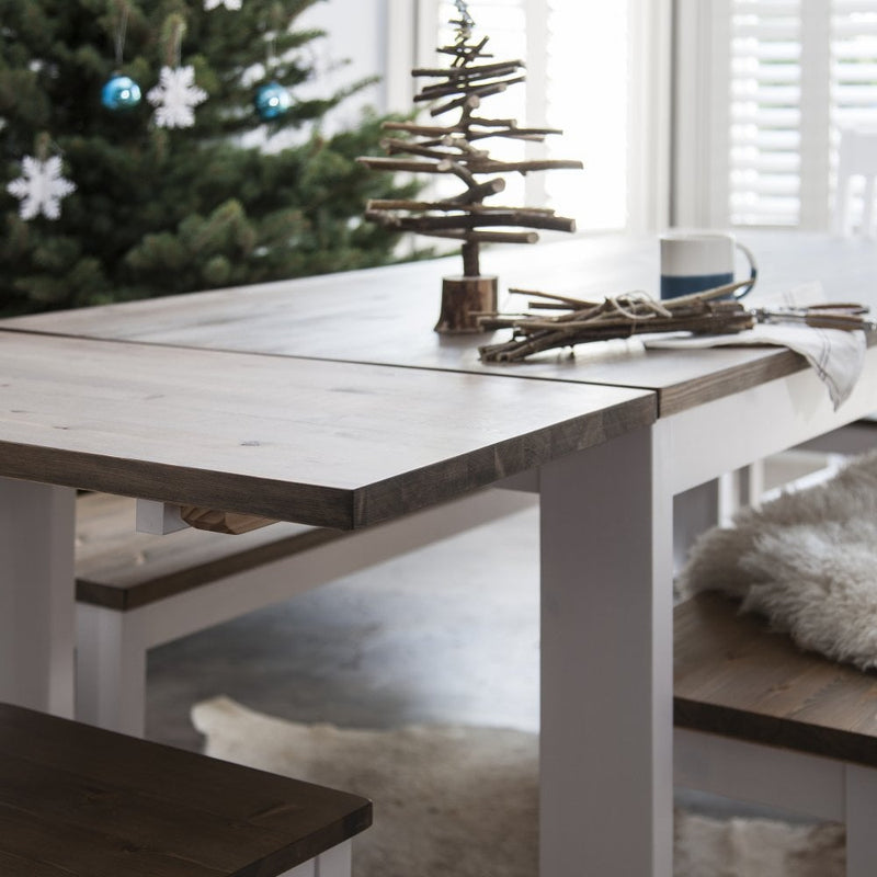 Nordic Dining Table with 2 Extensions in Classic White and Pine
