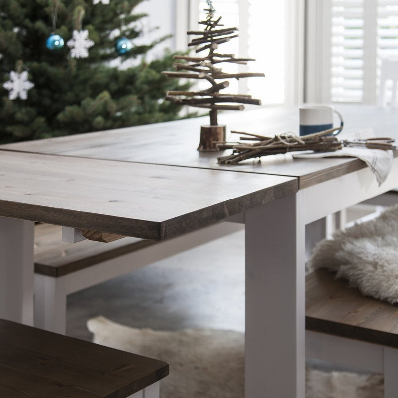 Nordic Dining Table with 2 Extensions in Classic White and Pine