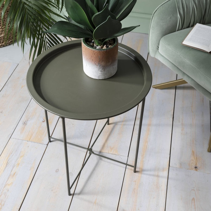 Metal Side Table in Olive Green