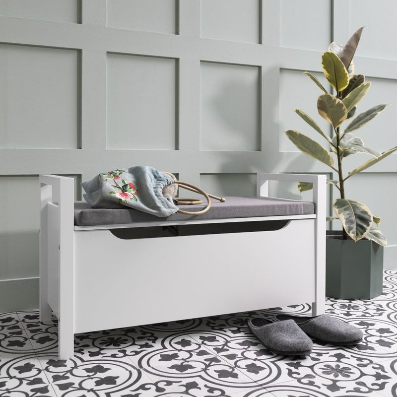 Olsen Storage Bench with Cushion in Classic White