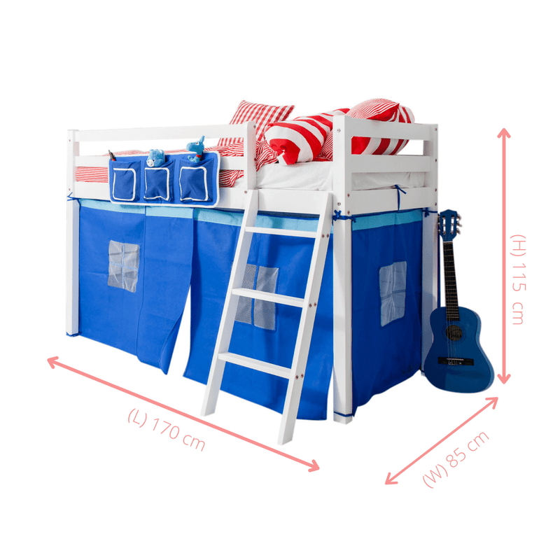Ontario Cabin Bed Midsleeper Shorty with Blue Tent in Classic White