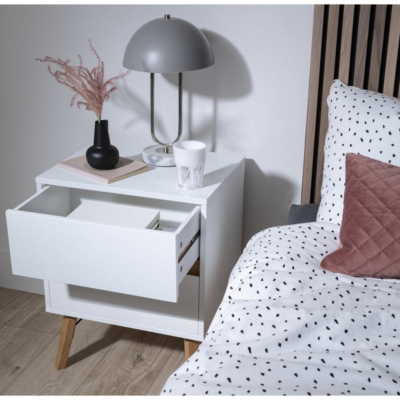 Otto Bedside Table with 2 Drawers in Classic White